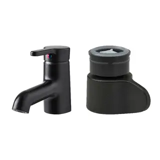 SALJEN/ÅBÄCKEN set: wash-basin mixer tap + mist nozzle for mixer tap, black, Height 12 cm
