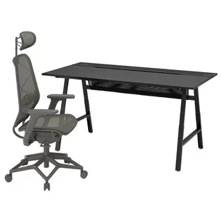UTESPELARE / STYRSPEL gaming desk and chair, black/grey, 160x80 cm