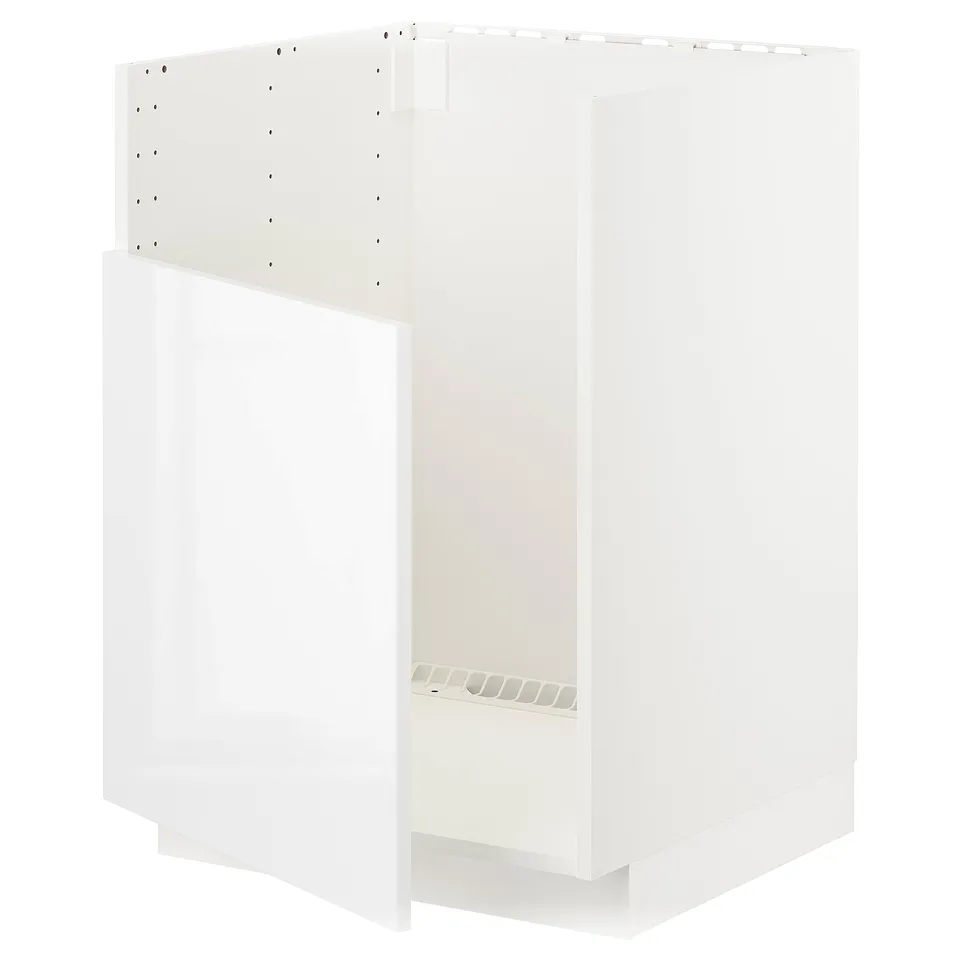 White METOD kitchen cabinet, modern design, glossy finish, square shape, sturdy frame.