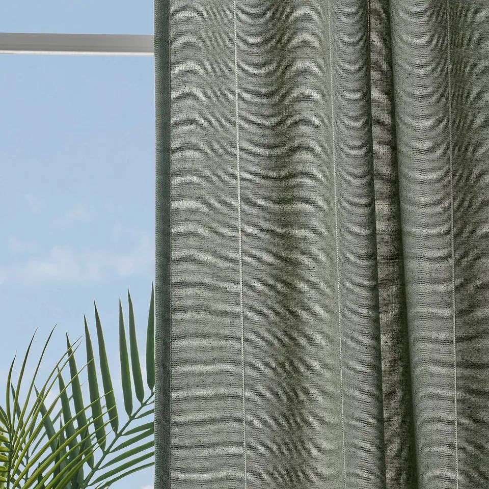 LENDA Curtains with tie-backs, 1 pair, light grey-green/with heading tape, 140x300 cm