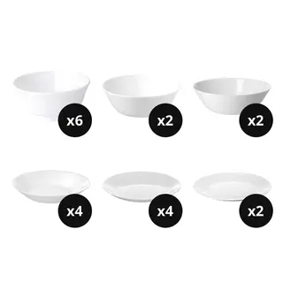 OFTAST set: rice bowl x6 + bowl x2 + serving bowl x2 + deep plate x4 + side plate x4 + plate x2, white, 11 cm