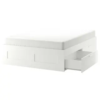 BRIMNES bed frame with storage, white/Lönset, 180x200 cm