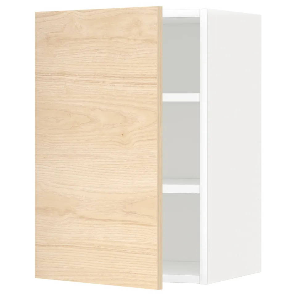 METOD white wall cabinet, light ash door, square shape, minimalist design.