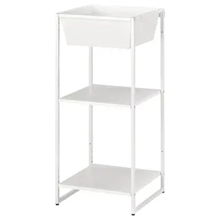 JOSTEIN shelving unit with container, in/outdoor/metal white, 41x40x90 cm