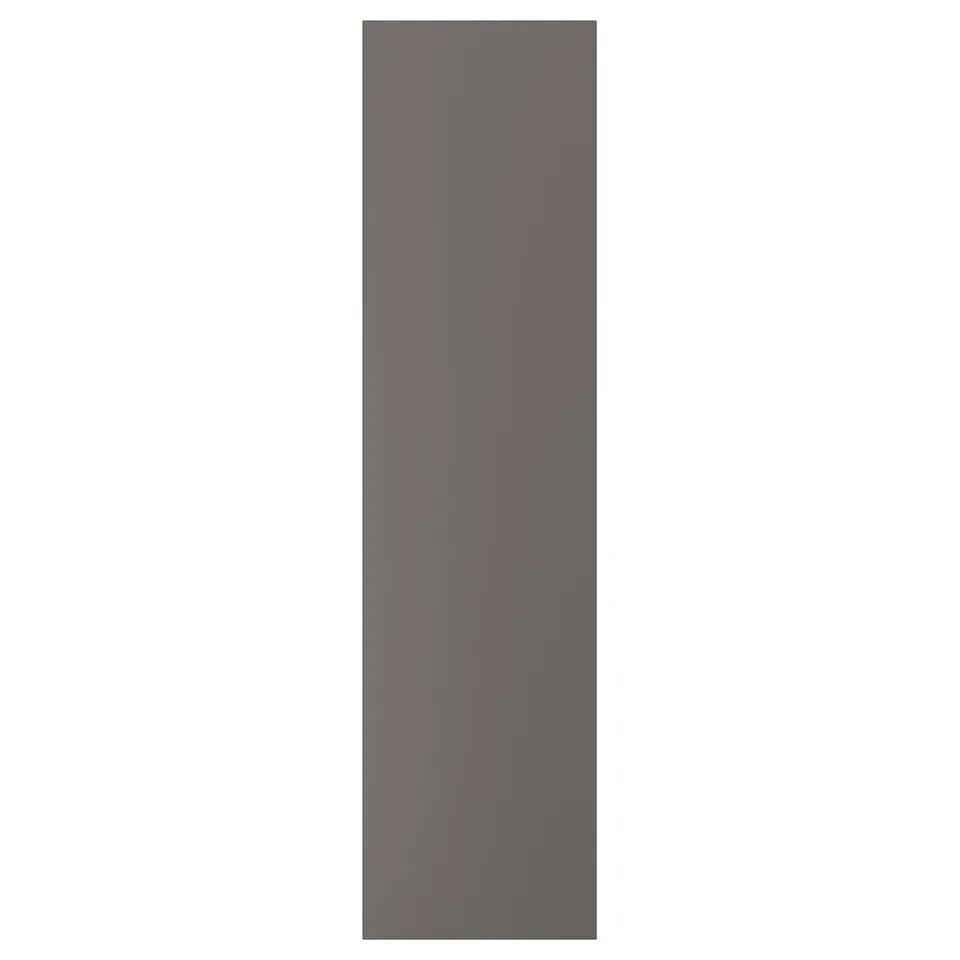 FORSAND: grey, rectangular, smooth paper door with soft-close hinges.