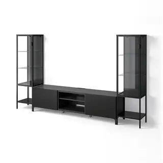 BESTÅ / RUDSTA TV/storage combination, black-brown/clear glass, Depth 42 x Height 155 x Width 264 cm
