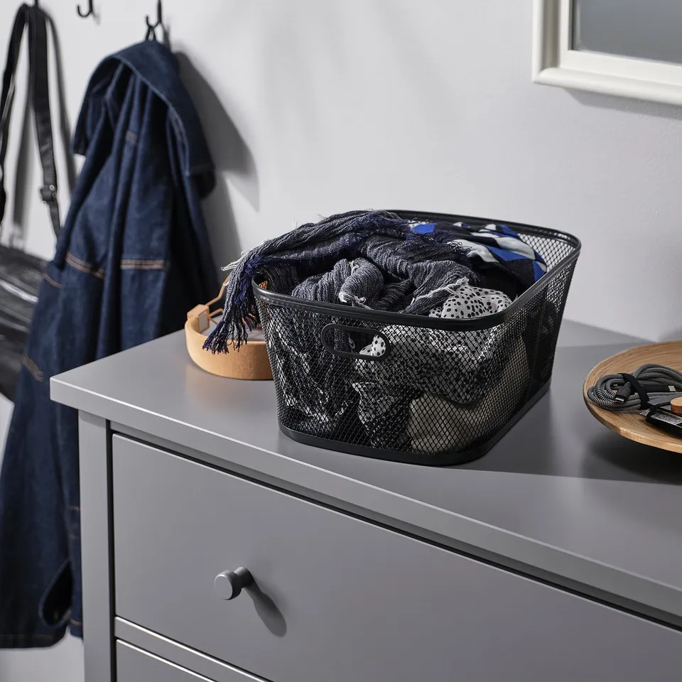 SLÅTTERÄNG Storage basket, anthracite, 25x32x15 cm