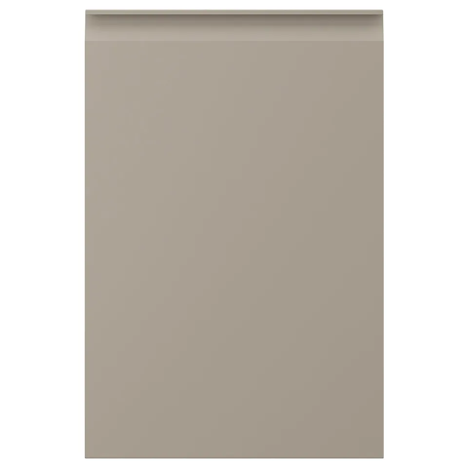 UPPLÖV kitchen cabinet in beige with sleek, integrated handles and chamfered edges.