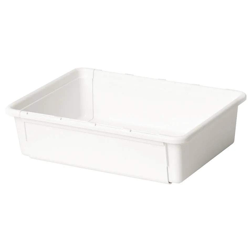 A KACKLA extendable plastic storage box, white, rectangular, and simple in design. Made of polypropylene plastic.