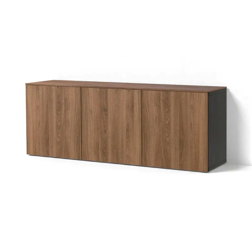 BESTÅ Wall-mounted cabinet combination, black-brown Lappviken/brown walnut effect, 180x42x65 cm