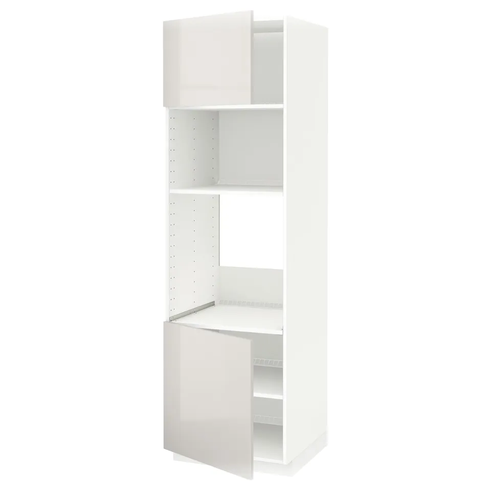 A white METOD kitchen cabinet with adjustable shelves, modern high-gloss design, and a 25-year guarantee.