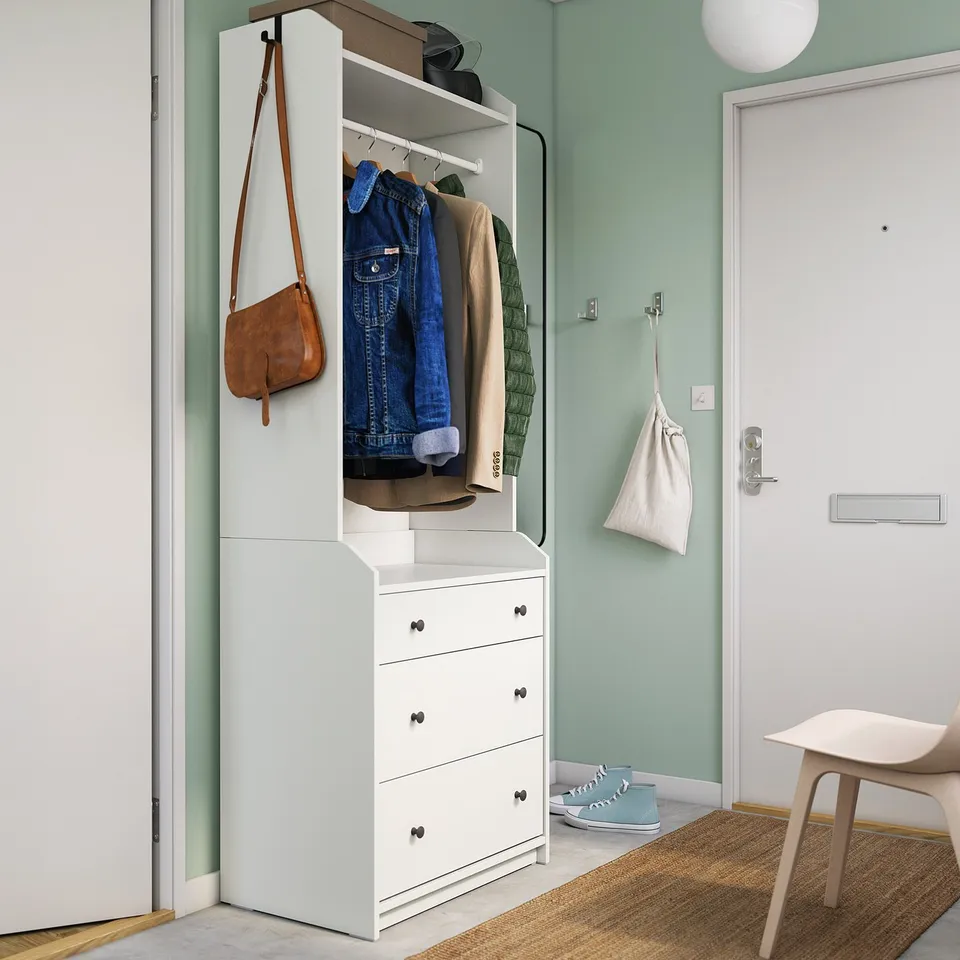 part: HAUGA open wardrobe with 3 drawers