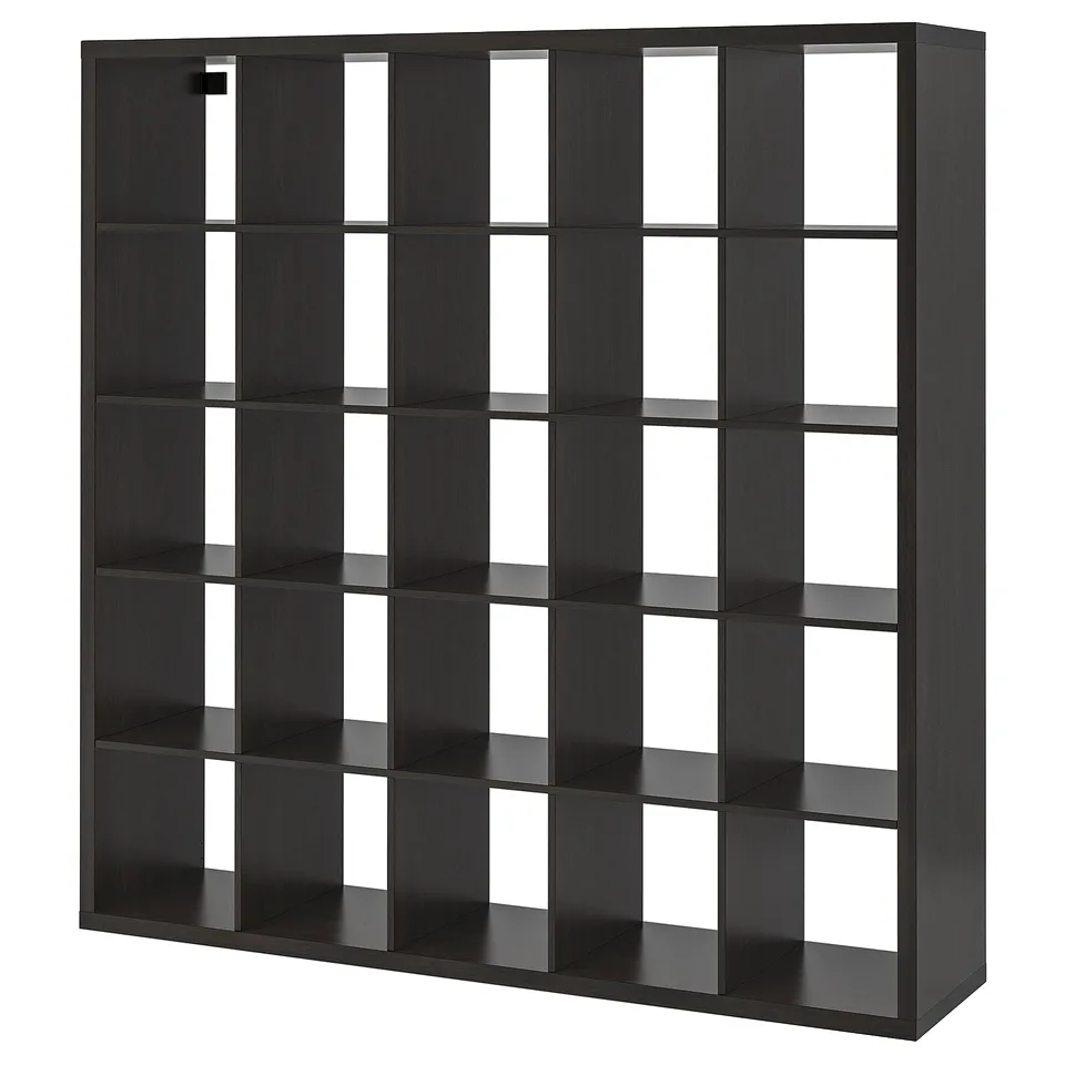 Black KALLAX cube storage unit 16 square compartments for versatile storage.