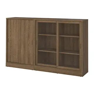 TONSTAD set: cabinet with sliding glass doors + cabinet with sliding doors, brown stained oak veneer, 121x37x120 cm
