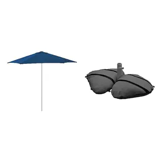 HÖGÖN/IGGÖN set: parasol+parasol base, dark blue + dark grey, 270 cm