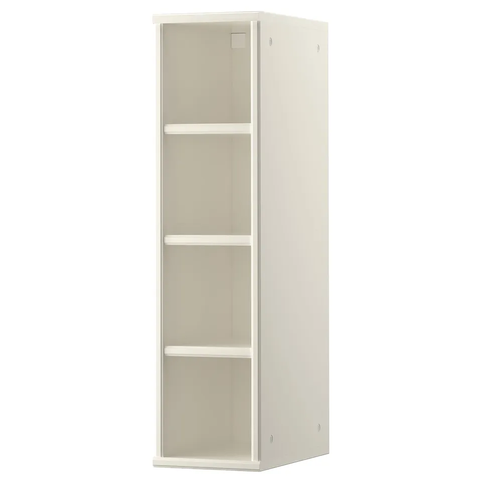 White 3-shelf tall cabinet, fiberboard, ideal narrow storage.