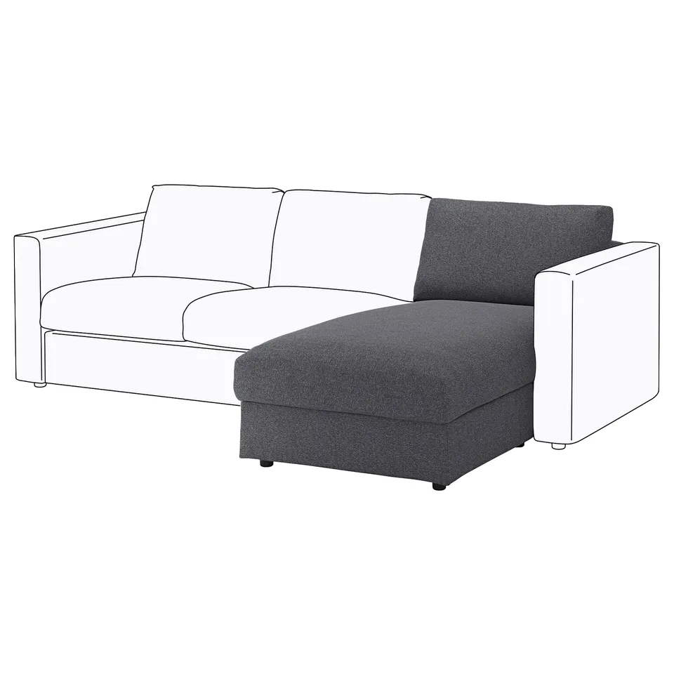 VIMLE sofa, grey, fabric, l-shaped, modern, minimalist design.