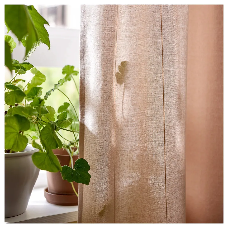 LENDA Curtains with tie-backs, 1 pair, light pink/with heading tape, 140x160 cm