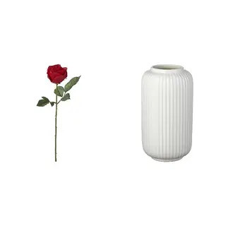 artificial flower + vase set: artificial flower + vase, in/outdoor/Rose red + white, 40 cm