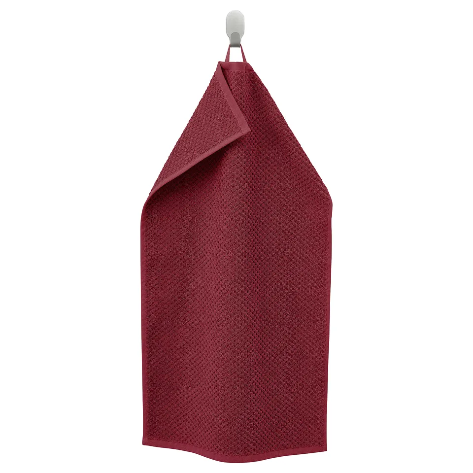 GULVIAL maroon towel, hanging neat, soft cotton, rectangular shape, plain design.