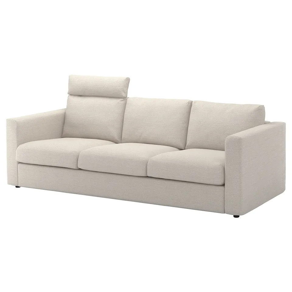 VIMLE sofa, beige, fabric-covered, rectangular, with cushions and armrests.