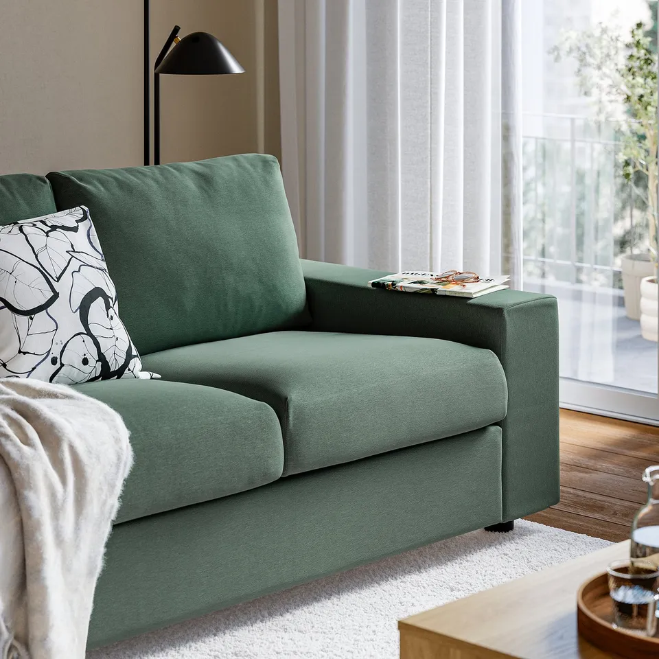VIMLE 3-seat sofa, with wide armrests/Knäbäck grey-green