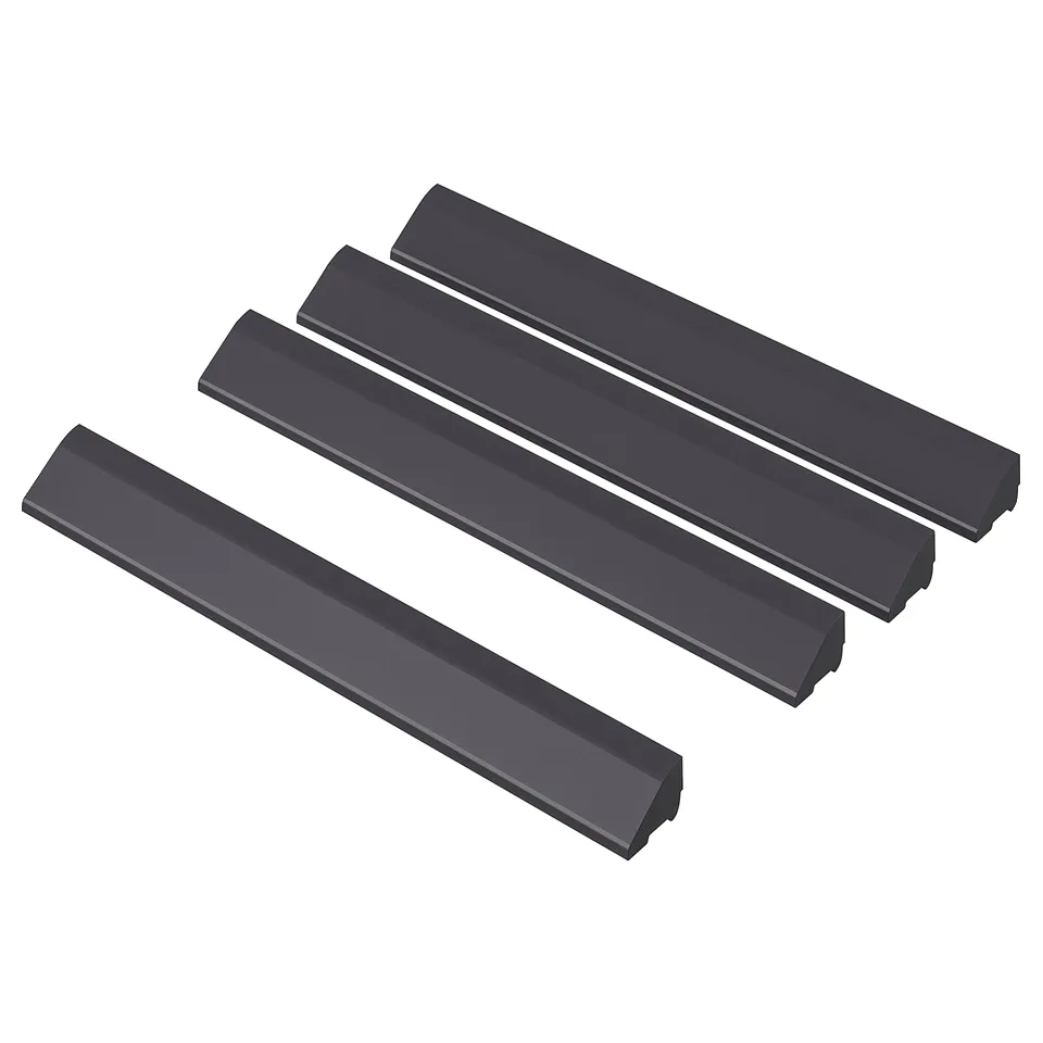 Three black plastic strips for decking edges.