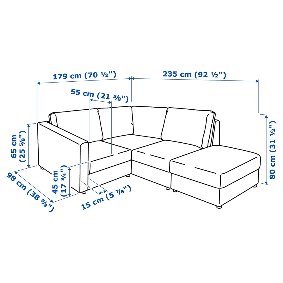 Illustration with measurements for the product: VIMLE.
