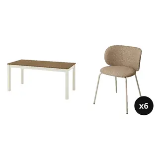 KRYLBO/ÅLHULT set: extendable table + chair x6, beige/brown + Tonerud dark beige, 170/220x80 cm