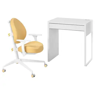 MICKE / GUNRIK desk and chair, white/yellow, 73x50 cm