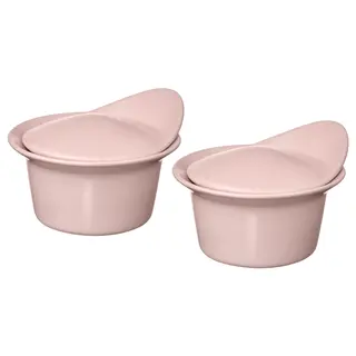 FÄRGKLAR oven/serving dish with lid, matt light pink, Height 9 x Length 15 x Width 13 cm