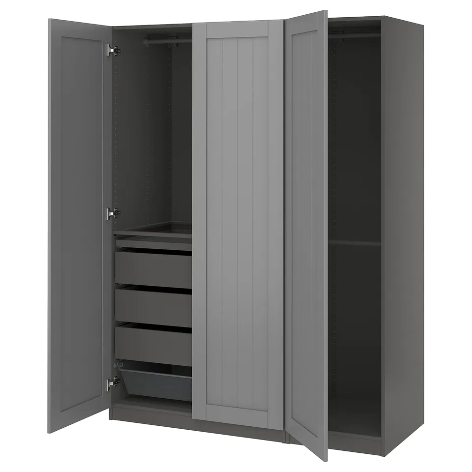 PAX wardrobe, open with drawers & mesh basket