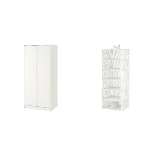 KLEPPSTAD/STUK set: wardrobe with 2 doors + storage with 7 compartments, white + white/grey, 79x55x176 cm