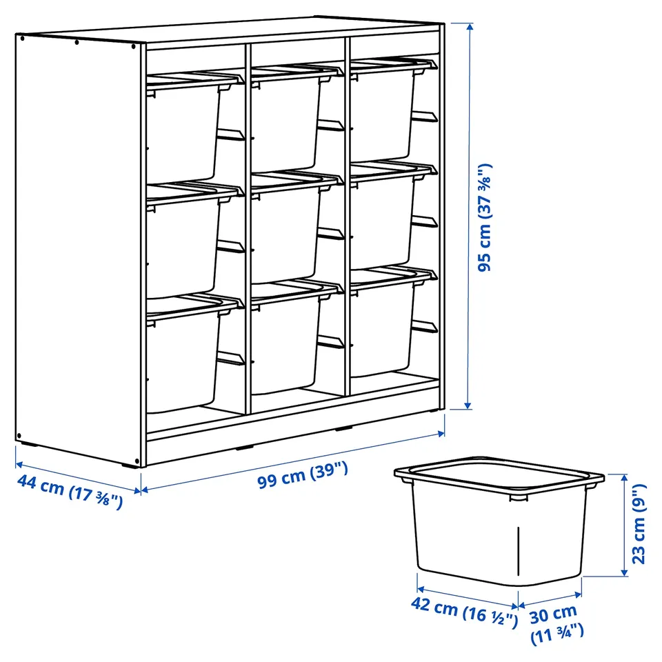 TROFAST Storage combination with boxes, room divider/white dark grey, 99x44x95 cm