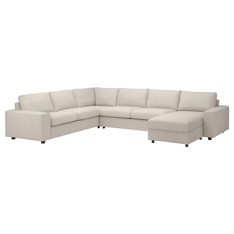 VIMLE sectional sofa in light grey with chaise, recycled polyester.