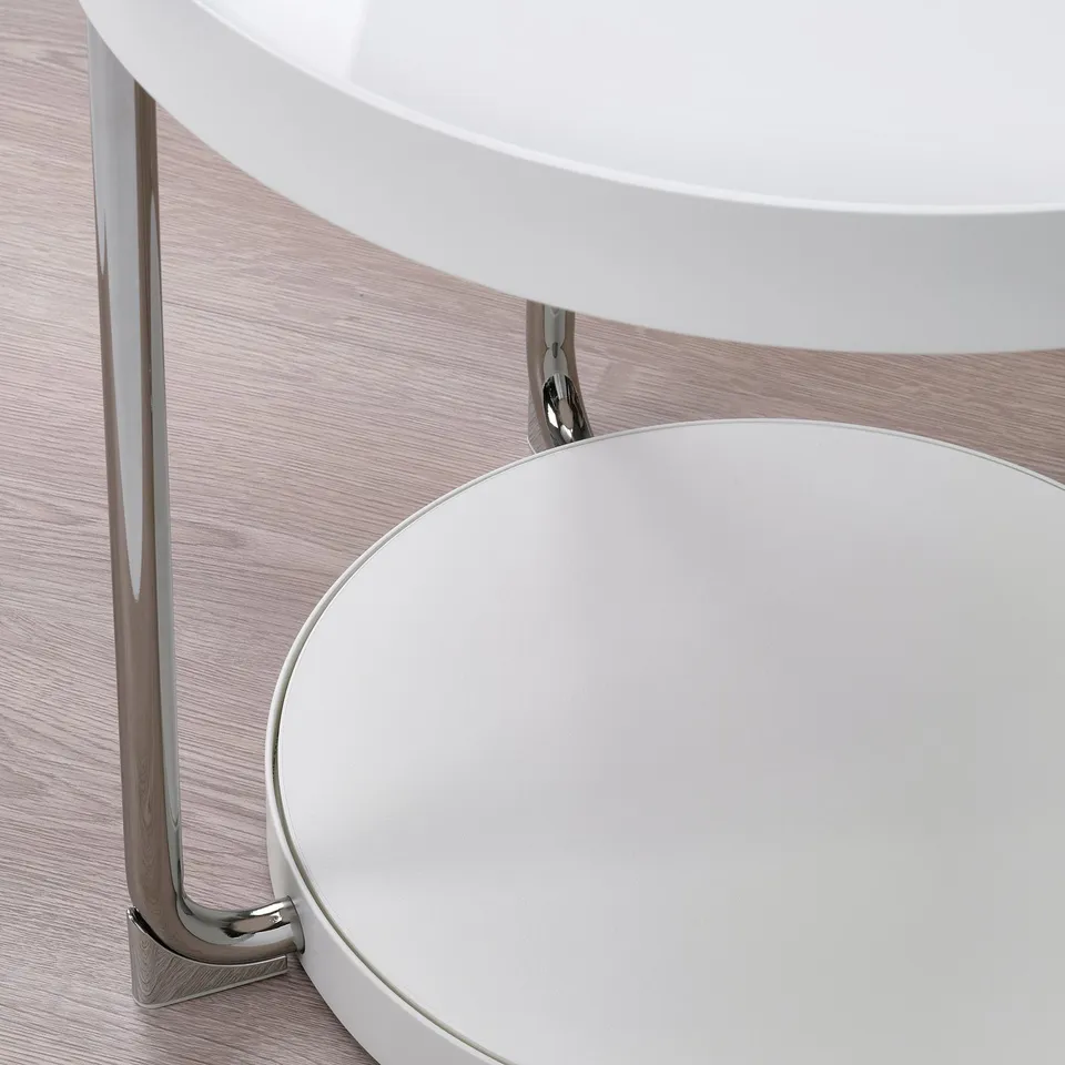 FRÖTORP Side table, white chrome-plated/white glass, 48 cm