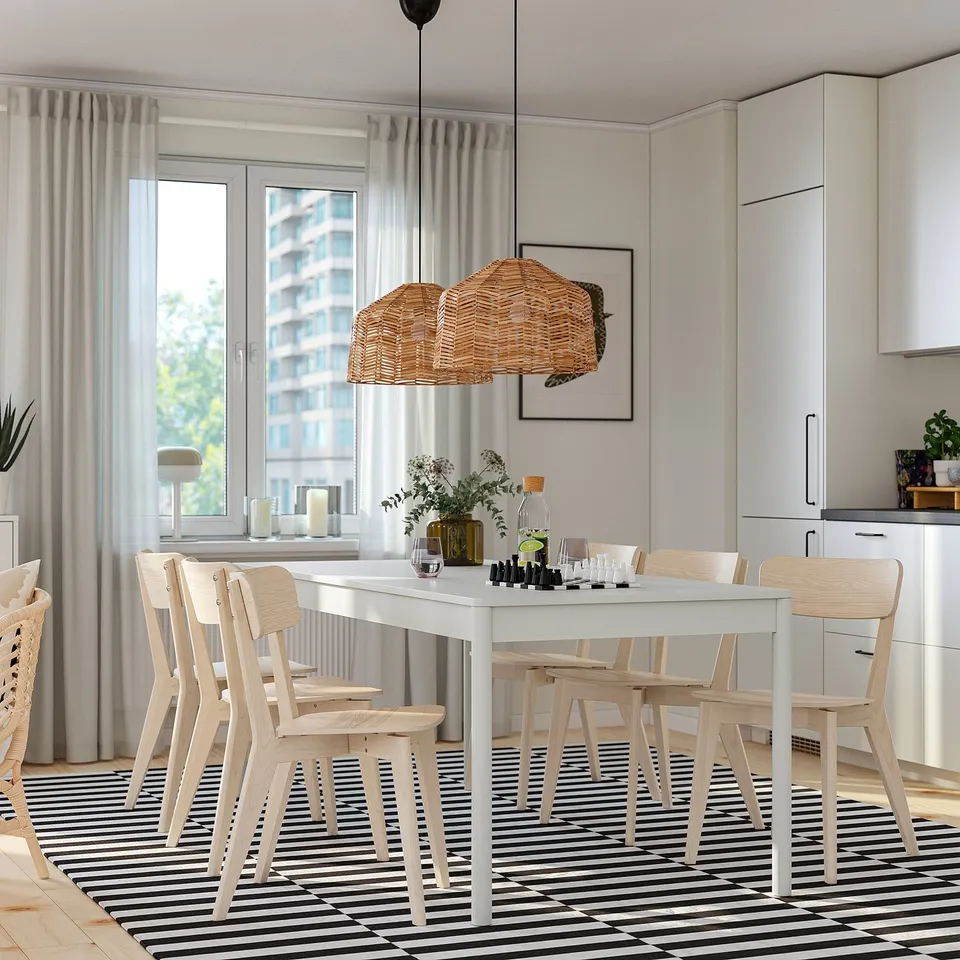 TONSTAD / LISABO Table and 6 chairs, off-white/ash, 200x85 cm