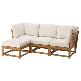 NÄMMARÖ 3-seat sofa, outdoor with footstool/light brown stained Frösön/Duvholmen beige, 210 cm