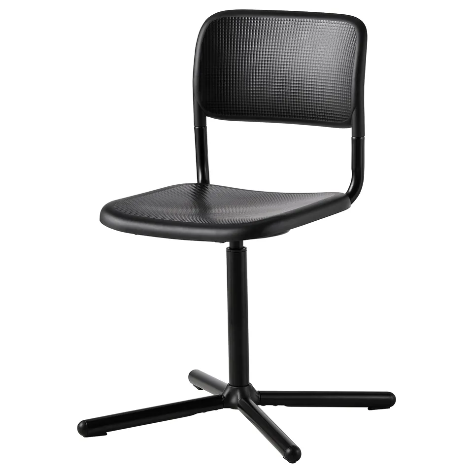 Black smållen office chair with mesh back, adjustable height, and five-point base.