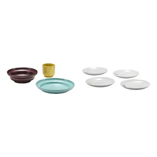 SPJUTLILJA set: 3-piece serving set + side plate, mixed colours + patterned