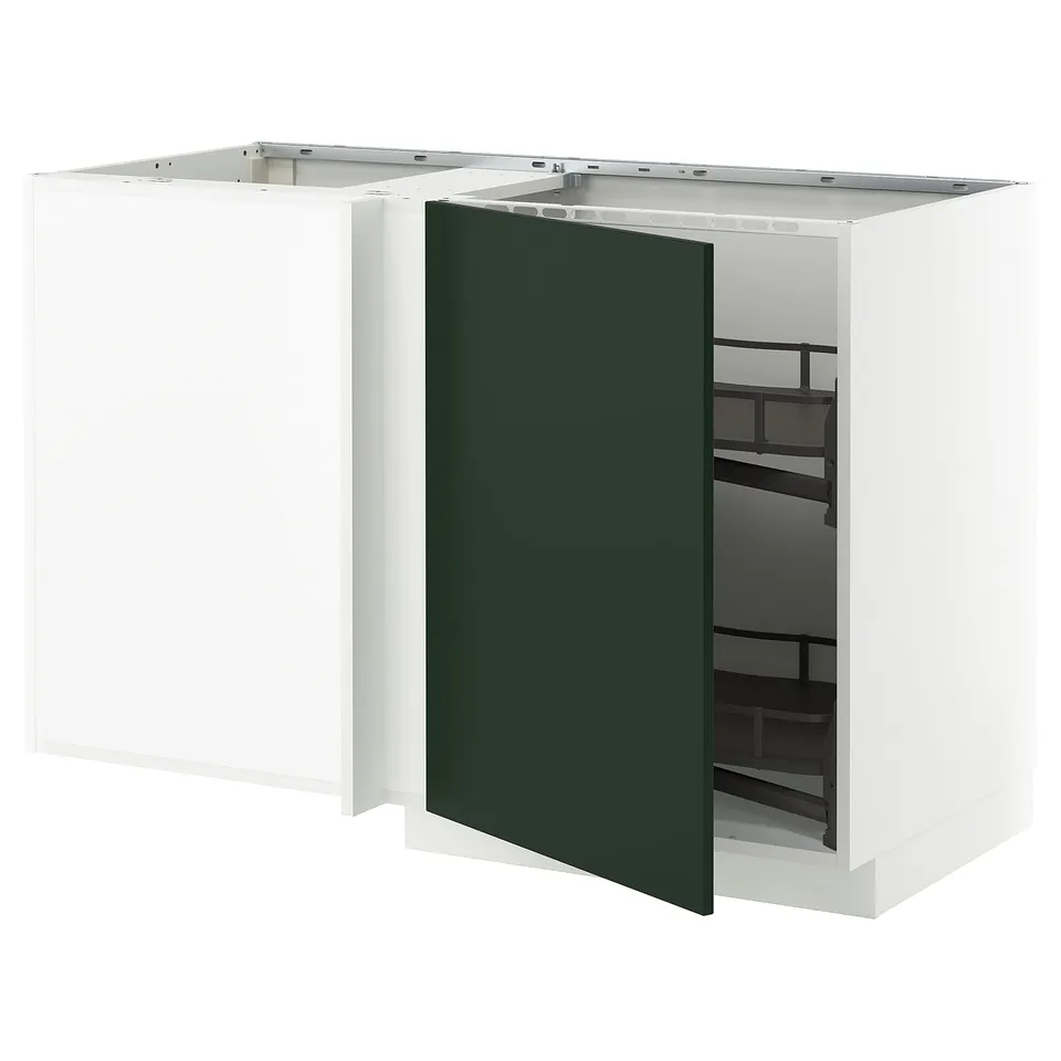 METOD white kitchen cabinet with green door, square shape, modern design, with pull-out shelf.