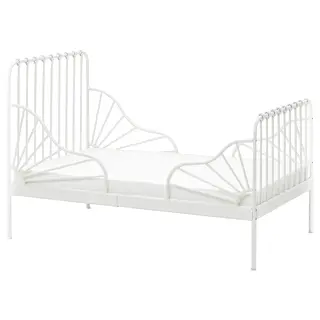 MINNEN ext bed frame with slatted bed base, white, 80x200 cm