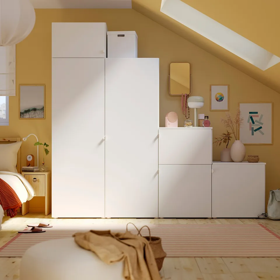 PLATSA Wardrobe w 6 doors, white/Fonnes white, 240x57x221 cm