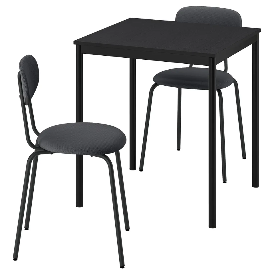 SANDSBERG Table and 2 chairs, black black/Remmarn anthracite anthracite, 67x67 cm