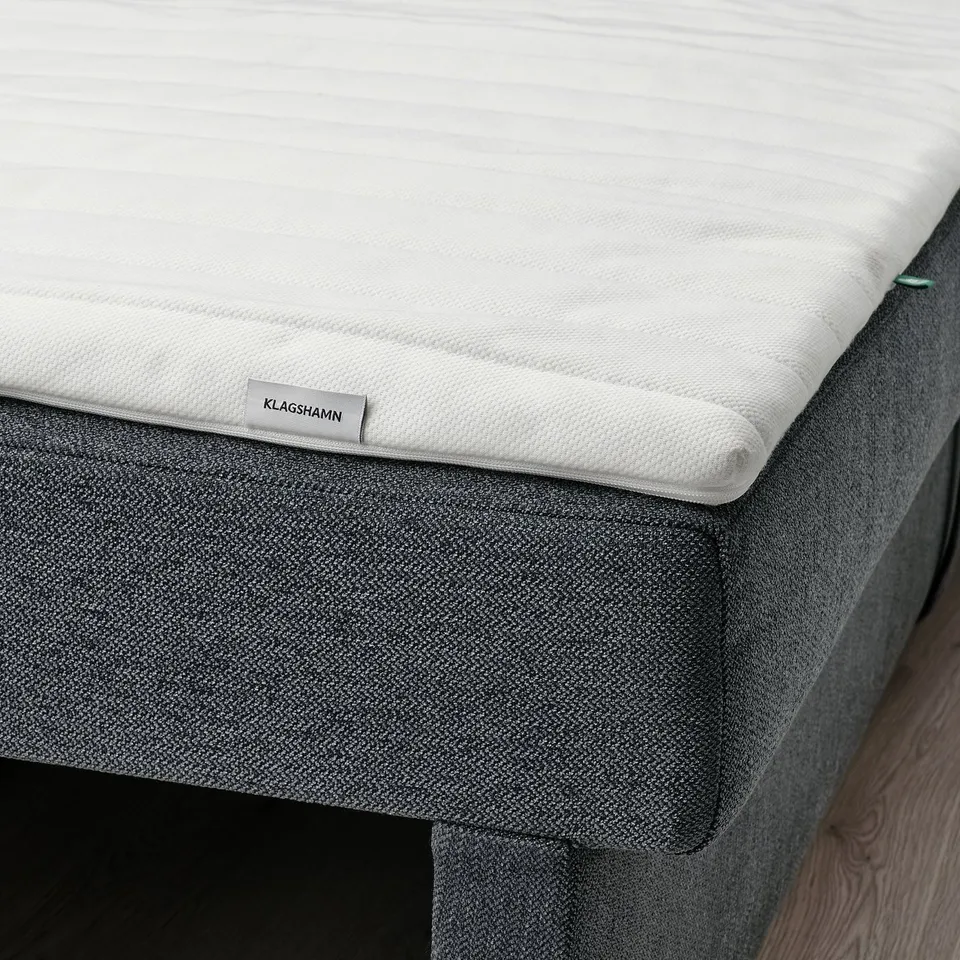 Grey KLAGSHAMN foam mattress pad on bed frame. Both alternatives remain brief while still conveying the main elements of.