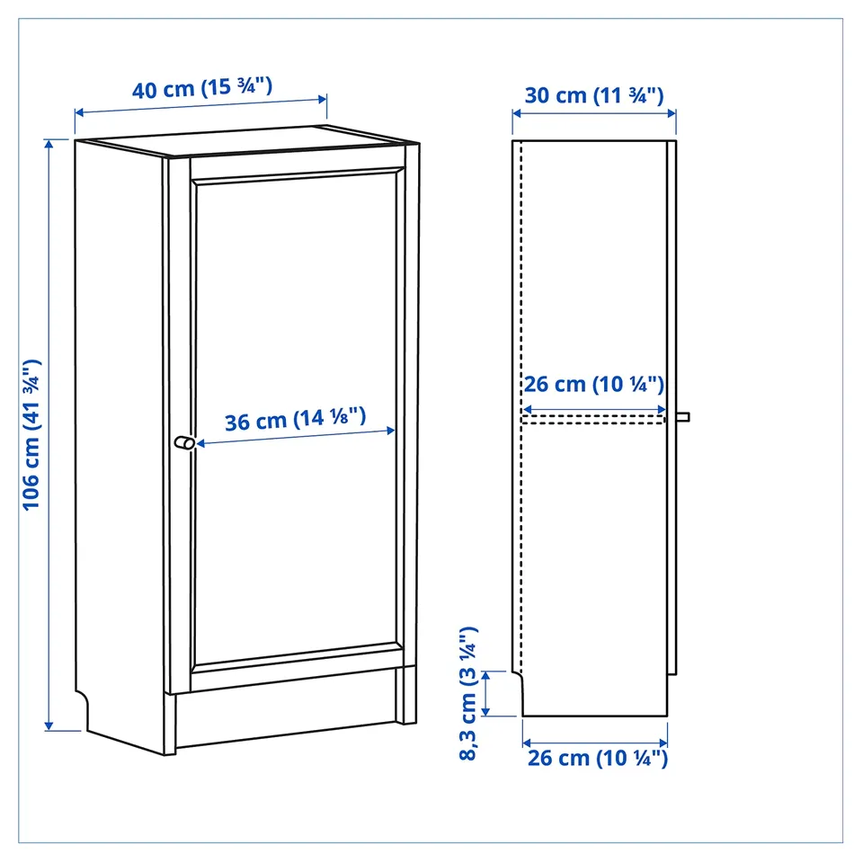 Illustration with measurements for the product: BILLY.