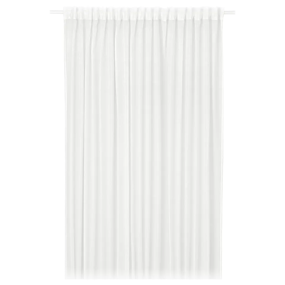 White STENFRÖ sheer curtain with heading tape for pleats.