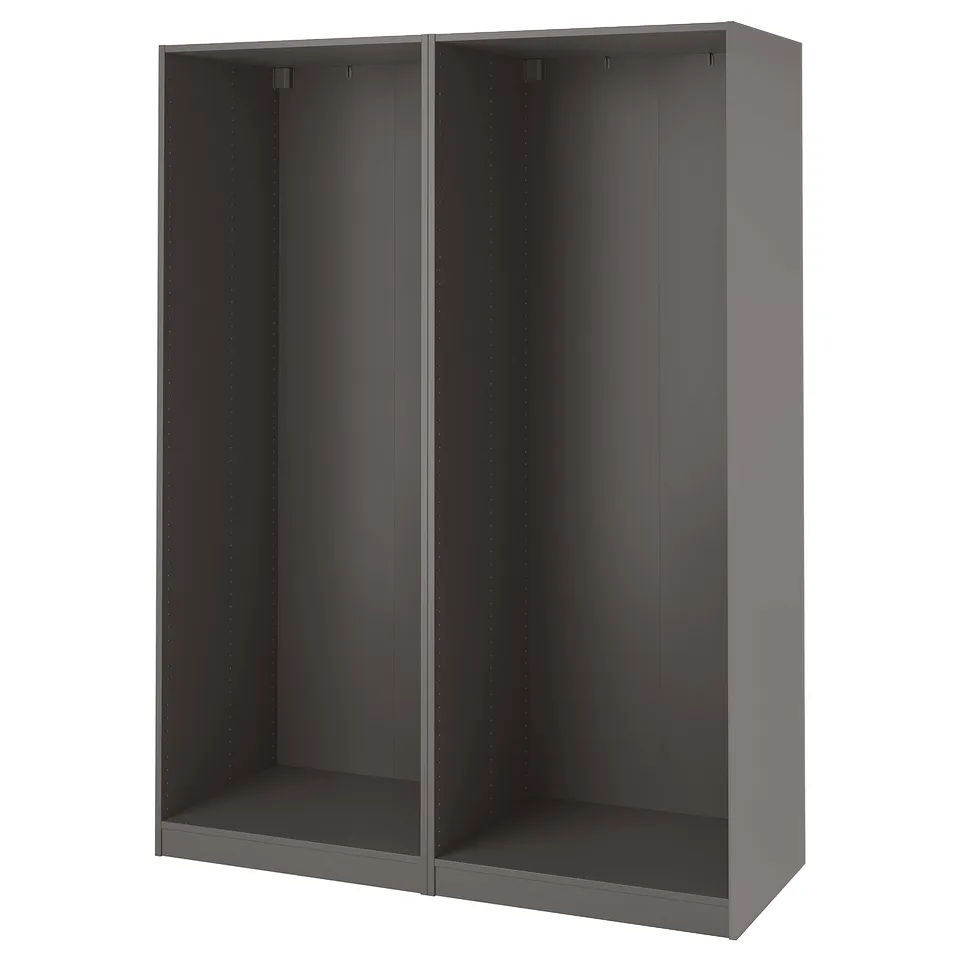 PAX wardrobe frame: grey, rectangular, modern, open design, made from particleboard and fibreboard.