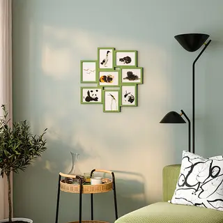 VÄXBO set: collage frame for 8 photos + art card, green + animal portraits, 13x18 cm