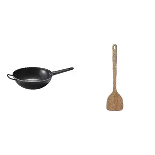 BLÅGYLTA/MAJFISK set: wok + wok spatula, non-stick coating/black + acacia, 28 cm